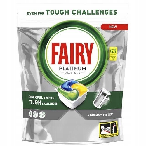 Levně Kapsle do myčky nádobí Fairy Platinum Lemon 63 ks (+3ks bonus)