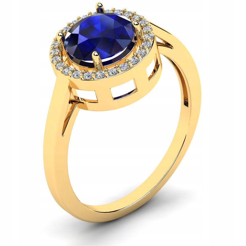 

Pierścionek Złoty Halo Z Szafirową Cyrkonią 14KR