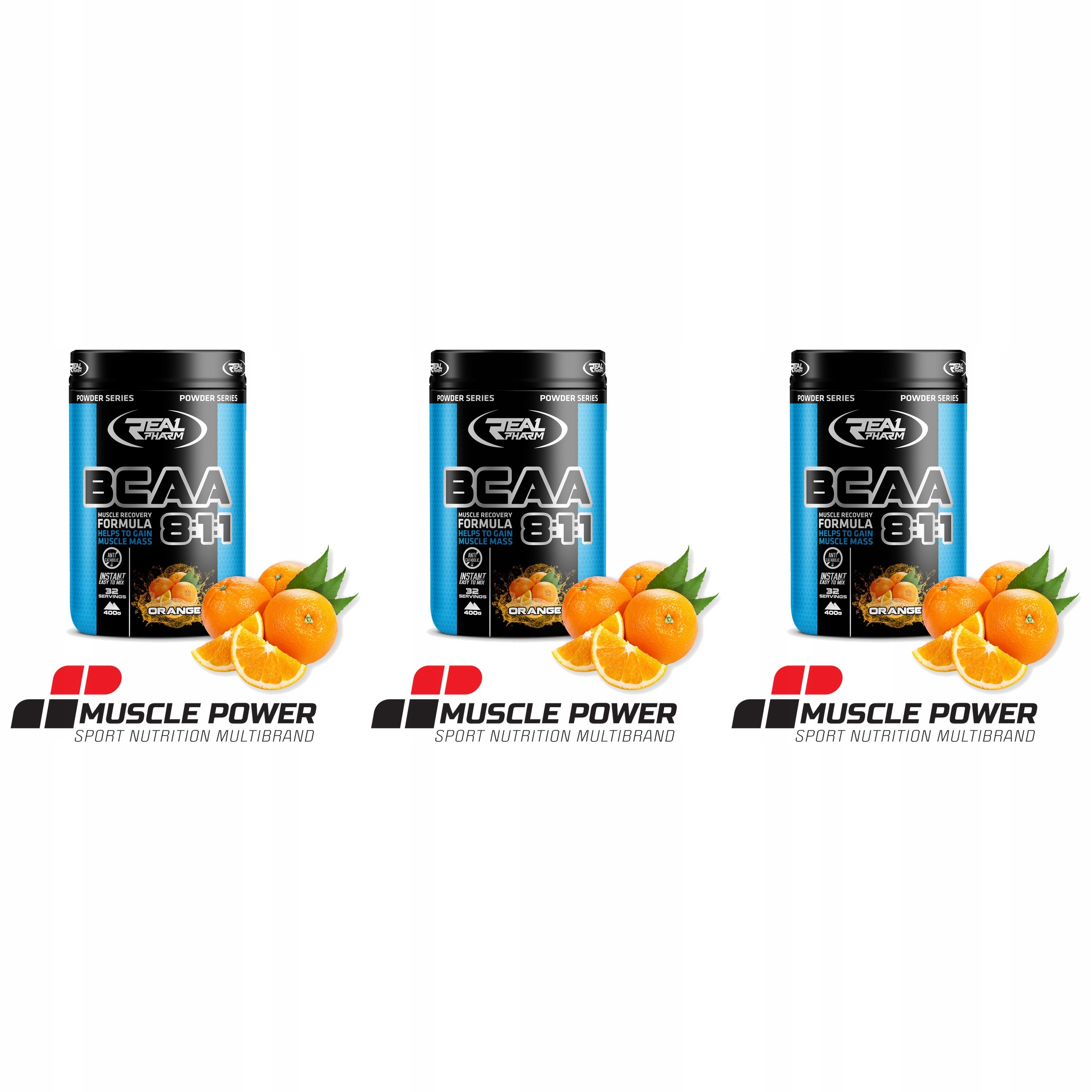 3x Bcaa 8:1:1 Real Pharm 400g Rozvětvené aminokyseliny Leucin Budování hmoty