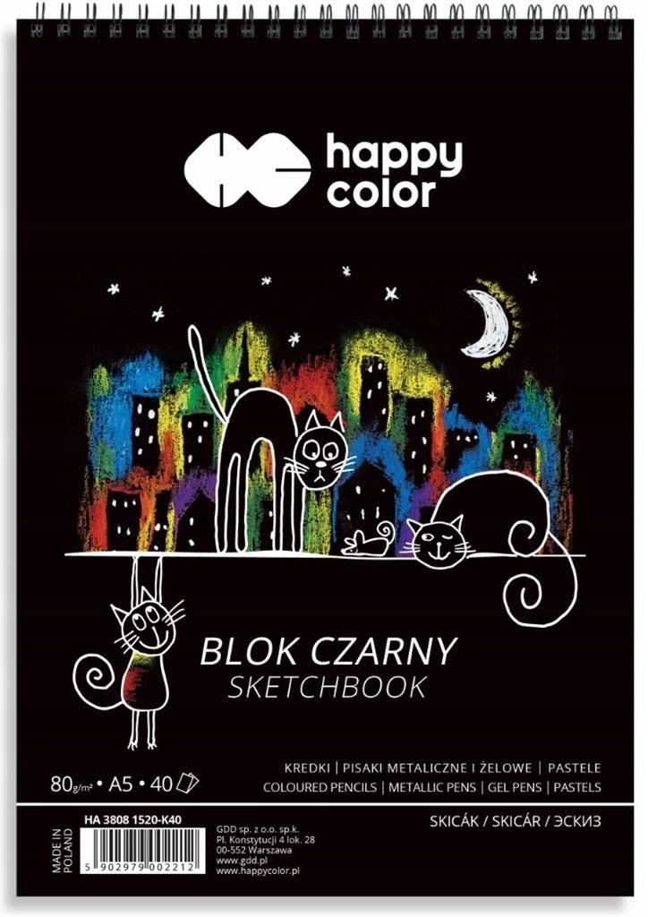 HAPPY COLOR BLOK CZARNY SPIRALA A5 40 KARTEK