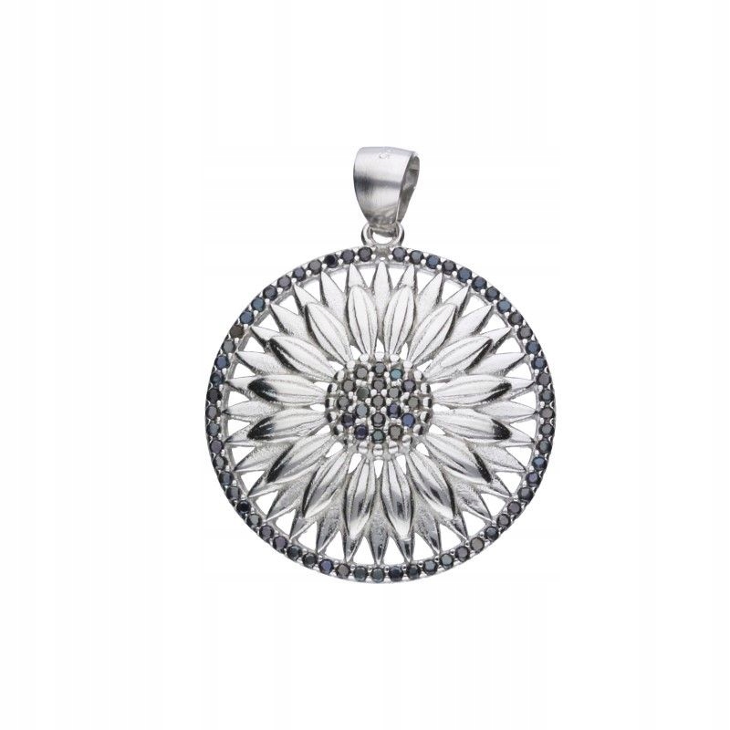 Stříbrný přívěsek 925 rhodiovaný, černý zirkon, průměr 25 mm