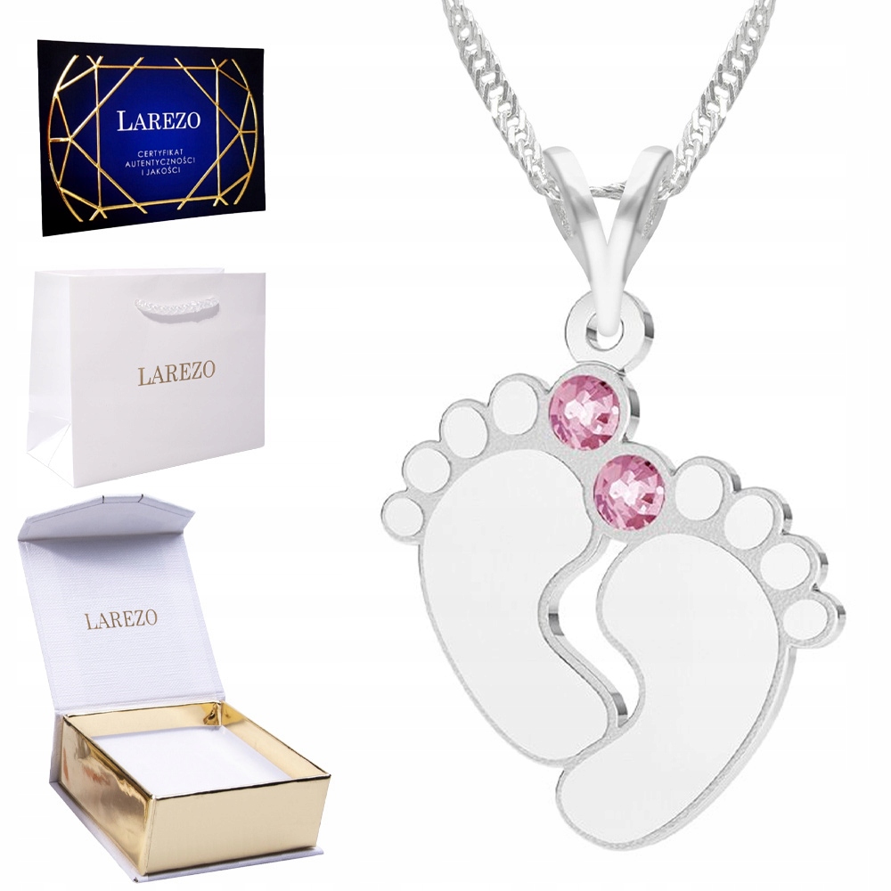 Stříbrný náhrdelník Řetízek s dětskými nožičkami Zirkony Dětské nohy