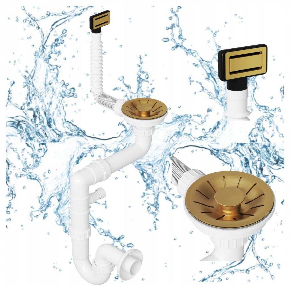 Sifón do oceľového umývadla Lux jednokomorový s obdĺžnikovým zlatým prepadom