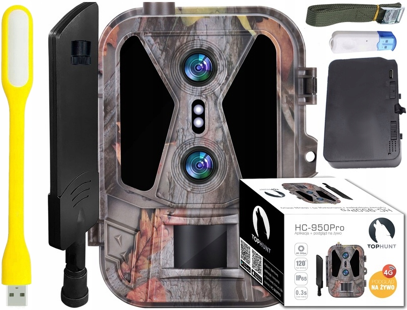 Kamera Leśna Tophunt HC-950PRO Fotopułapka 4K 4G Lte Podgląd Na Żywo Aku