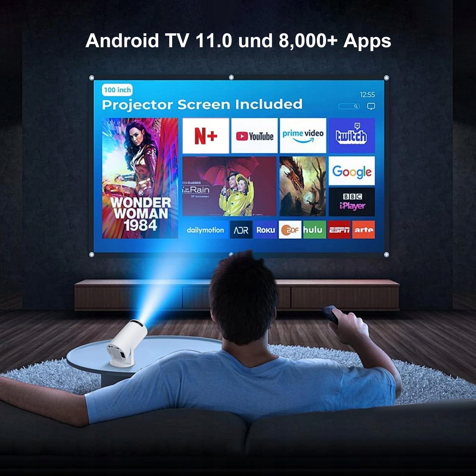 SALANGE Mini Projektor 4K WiFi 6 BT52 Android 11 Smart Beamer TV Laptop USB — miniatura 7