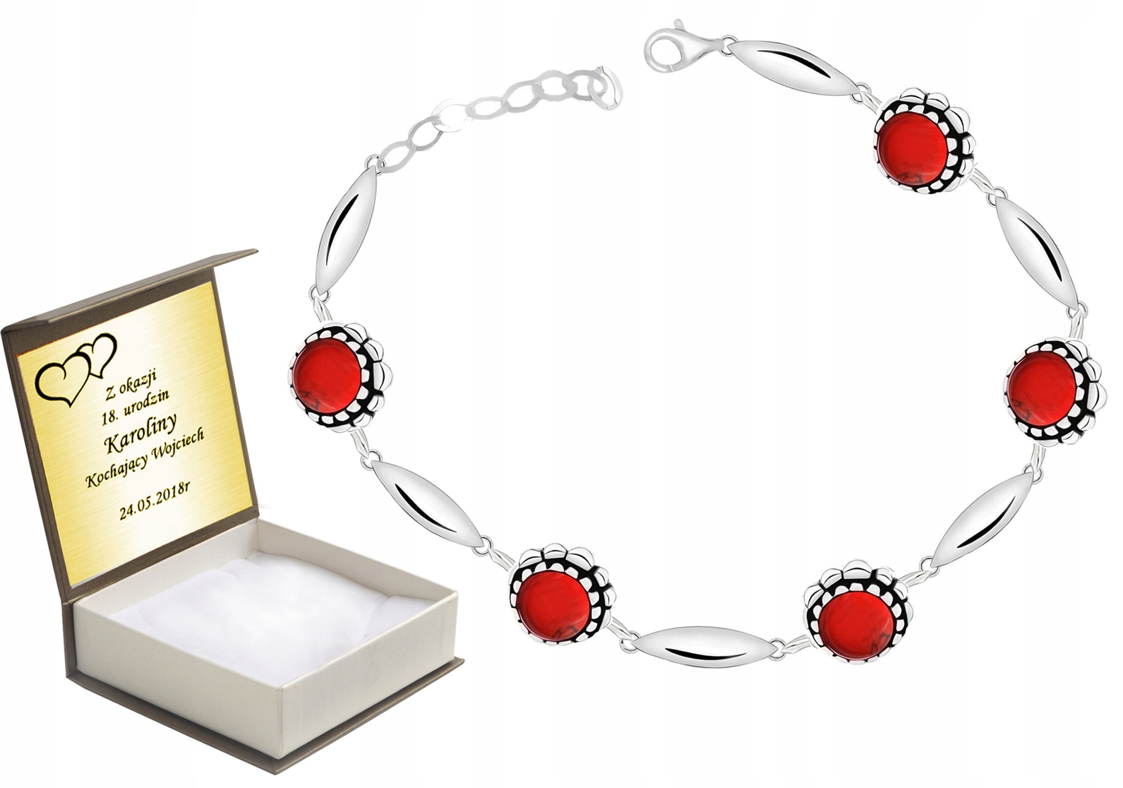 

Bransoletka Srebrna Z Koralami Na Prezent+ Grawer