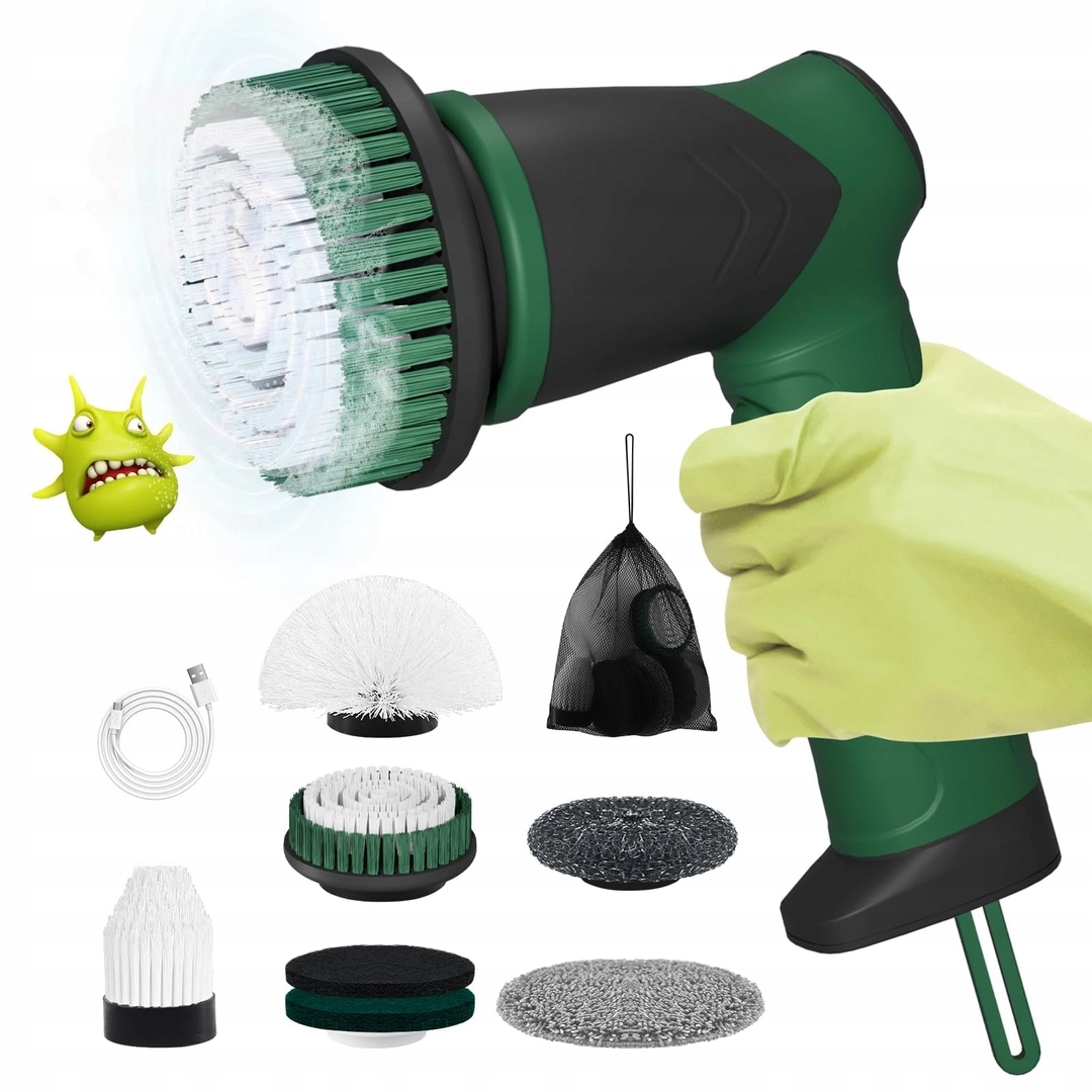 Levně Elektrický bezdrátový kartáč 7 v 1 s LCD displejem zelený