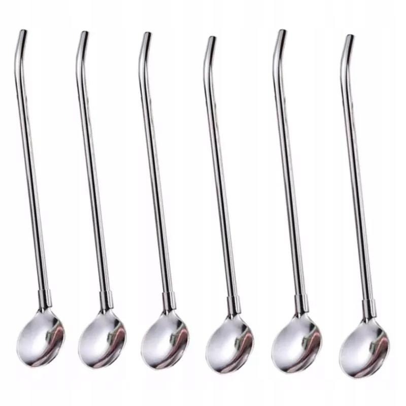 SŁOMKI ŁYŻECZKI METALOWE 6SZT DŁUGIE LATTE DESERY