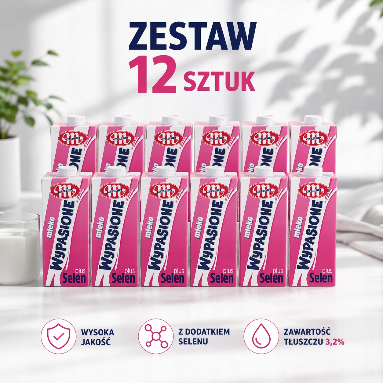 Mlekovita Vypasené mléko Plus Selen 1L 3,2% Uht Karton 12 ks