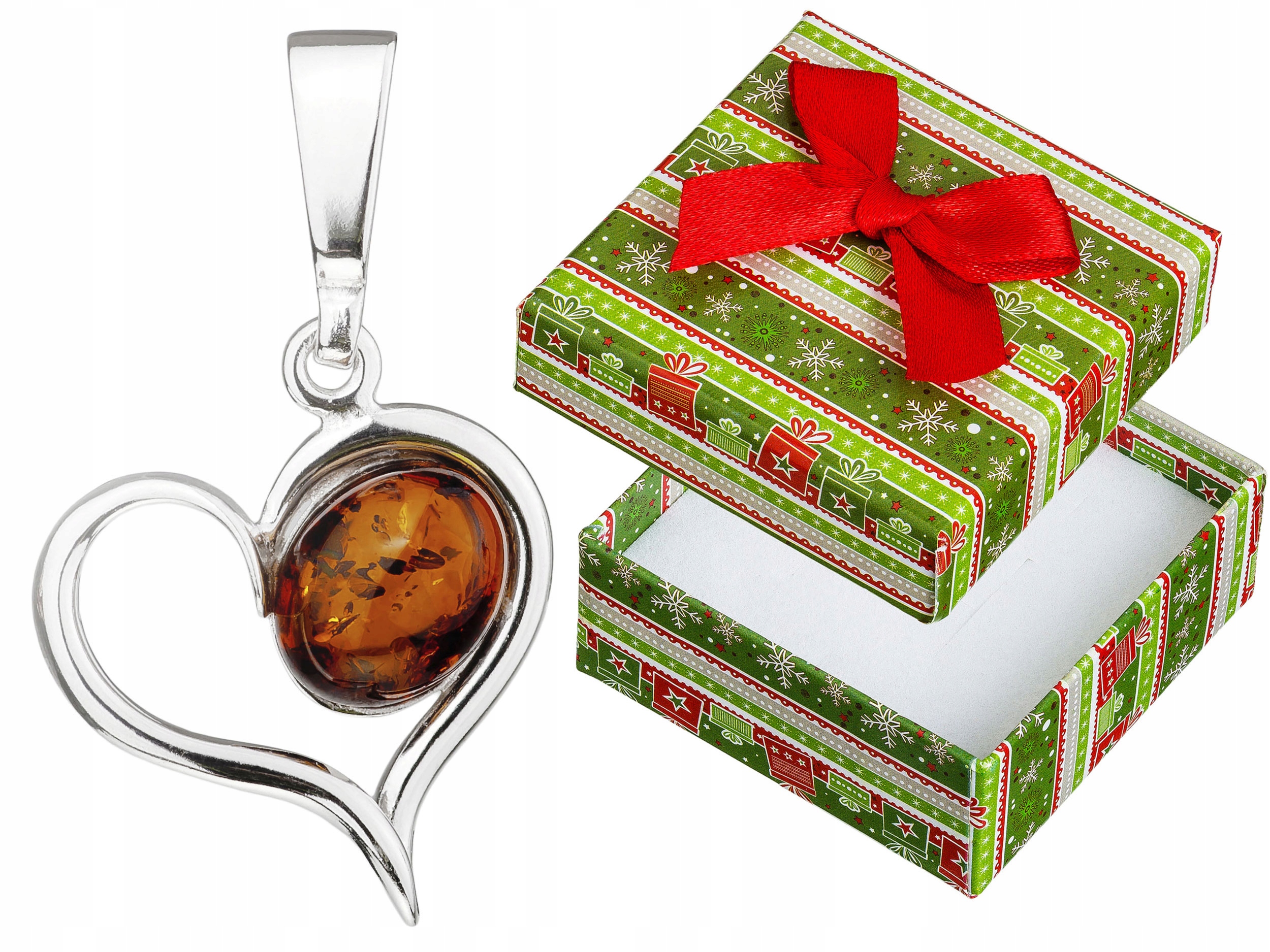 Stříbrný přívěsek Srdíčko s jantarem Asymetrický Přívěsek Srdce Stříbro