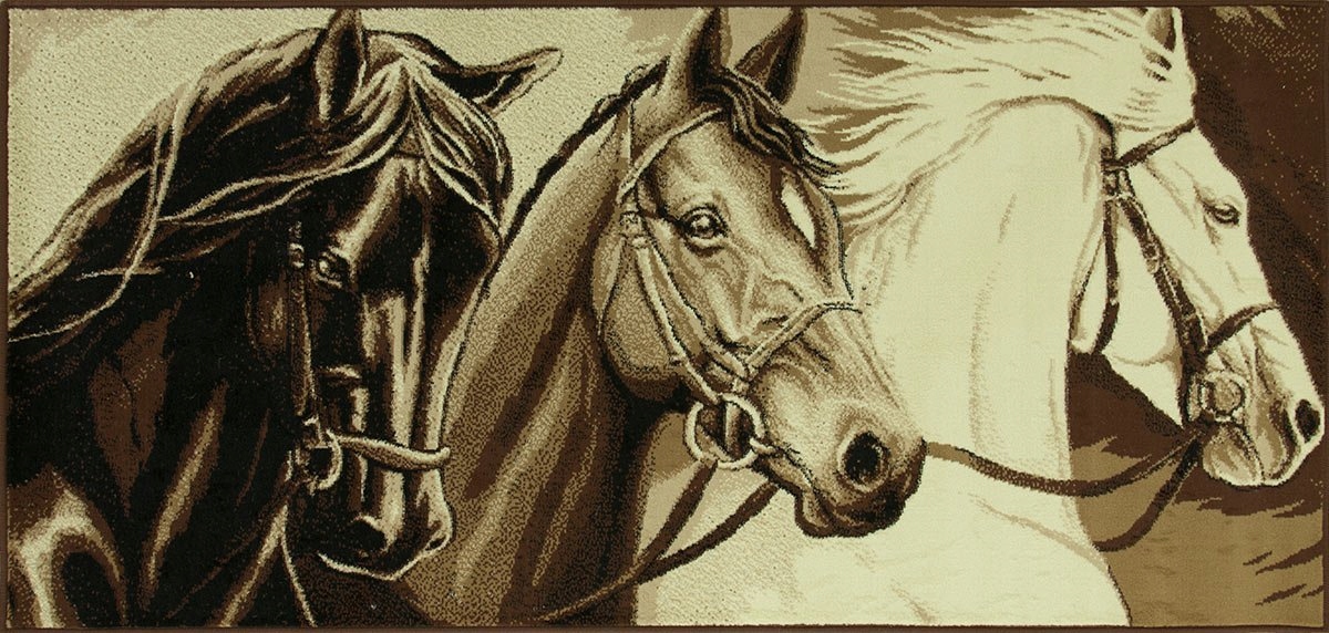 

100x210 cm Makatka Beżowy Dywan Na Ścianę Konie