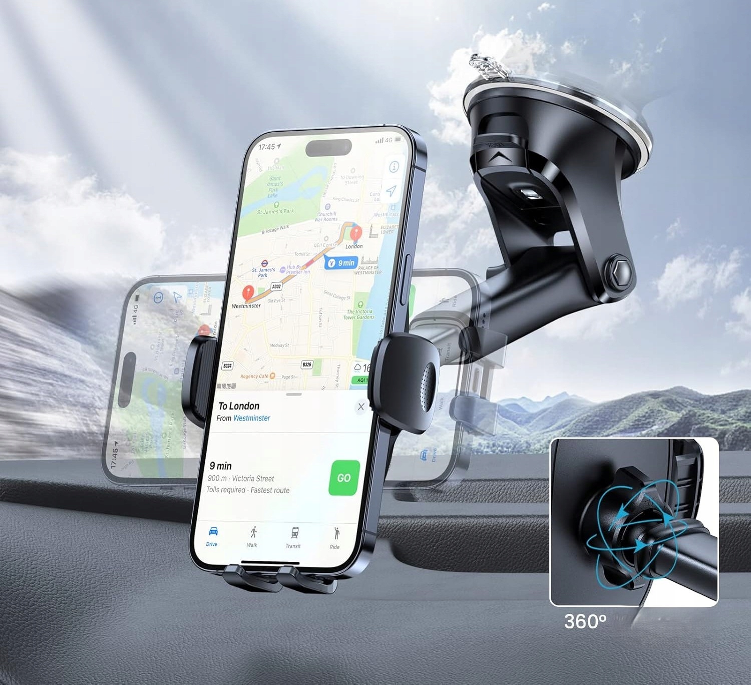 APPS2CAR Uchwyt Samochodowy 360° Do Szyby i Deski Rozdzielczej Uniwersalny — miniatura 9