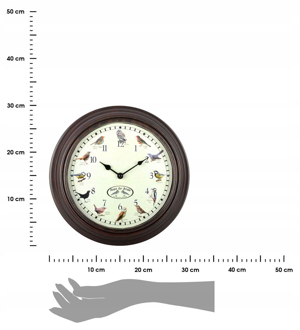 Zegar Ścienny do Salonu Dźwięki Ptaków PTAKI Brązowy Wiszący Okrągły 30cm Marka inna