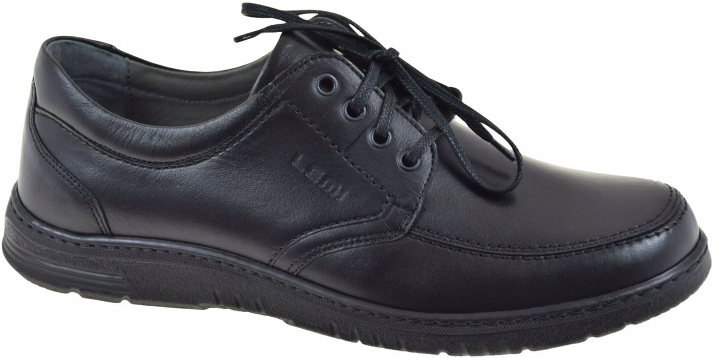 Pánské kožené polobotky černé pohodlné elegantní na plochém Lemi 255 VEL.43