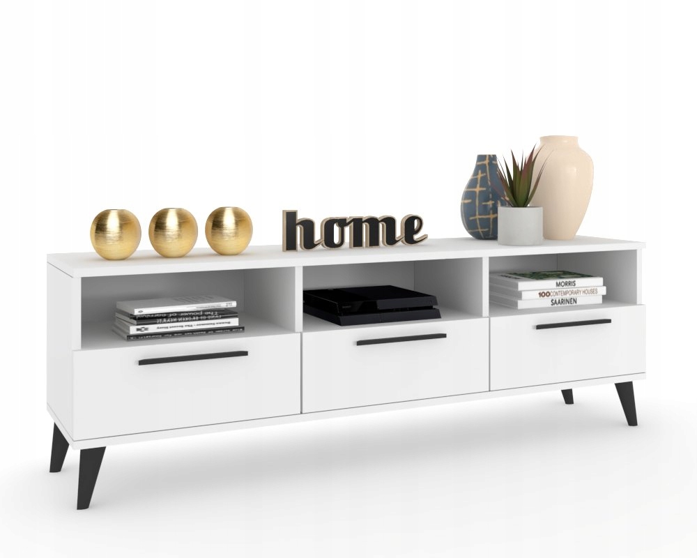 Rtv skříňka Komoda se zásuvkami Police do obývacího pokoje Hania Bílá Matná