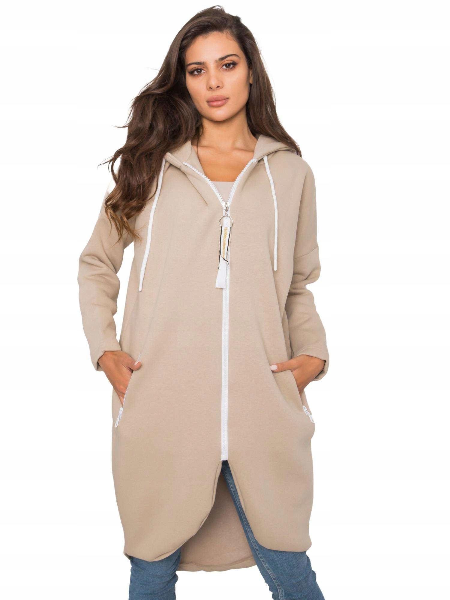 Bluza Damska basic długa rozpinana z kapturem ocieplana