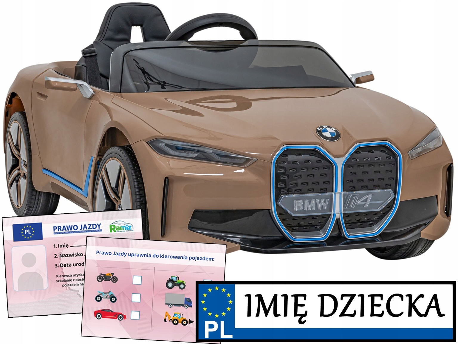 Samochodzik na akumulator Bmw I4 pilot Tablica Imienna prawo jazdy