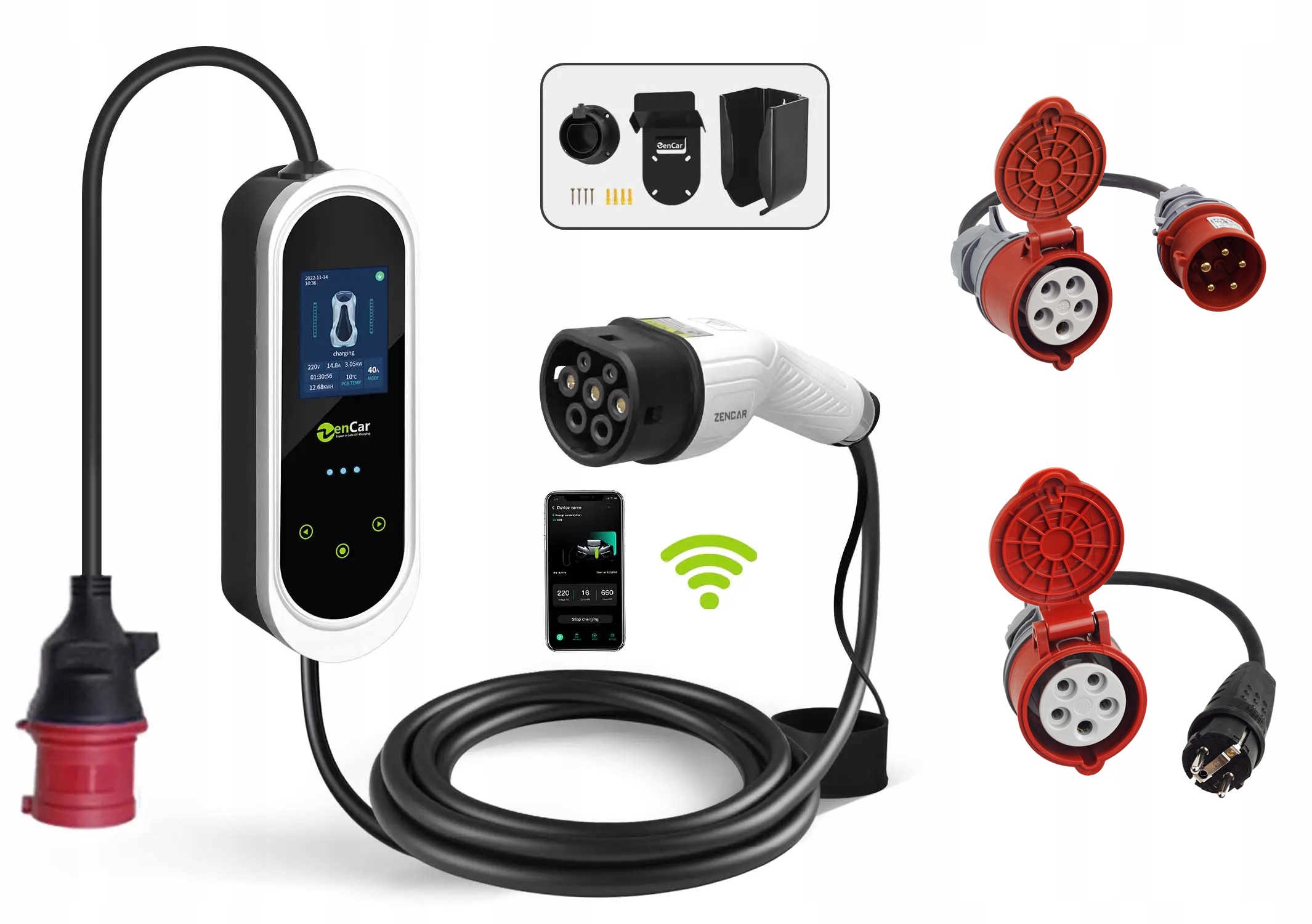 Nabíjačka Ev Zencar mobilná 22 kW Rcd-b 6-32A App 2x adaptér