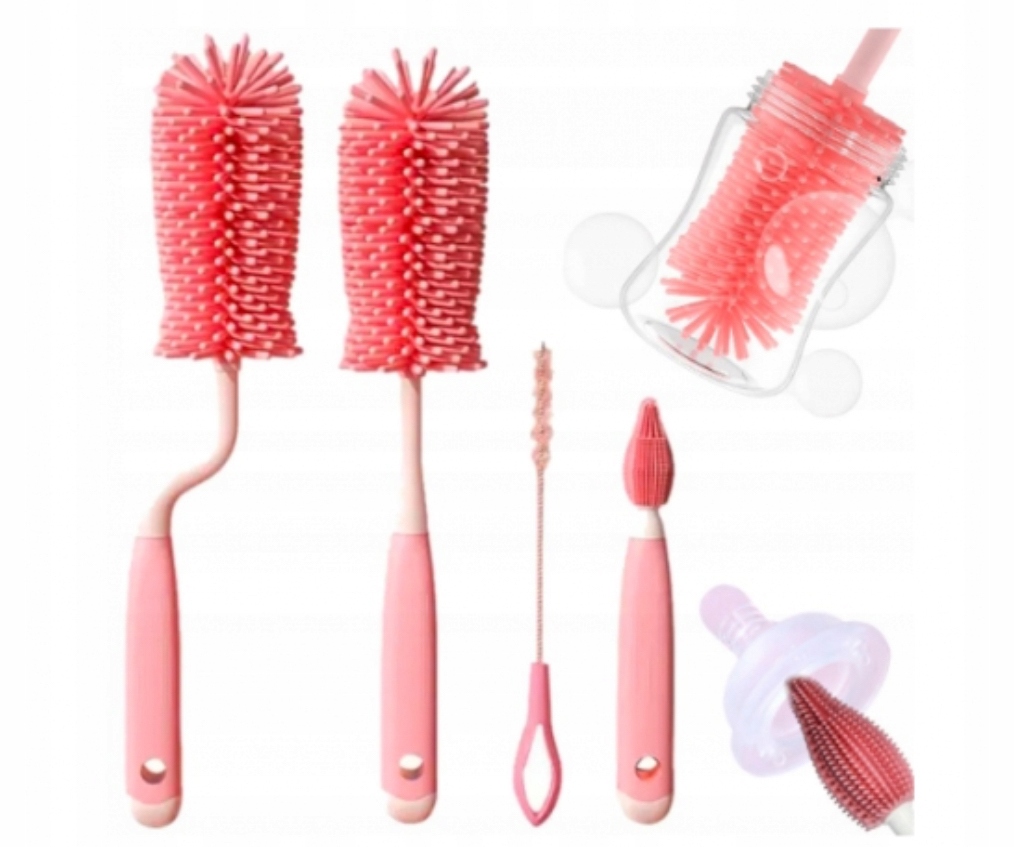 SZCZOTKI DO MYCIA BUTELEK SMOCZKÓW SILIKONOWA DO TERMOSU WAZONU ZESTAW 4SZT