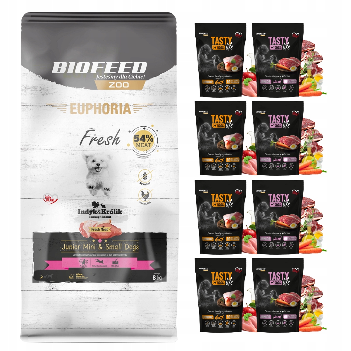 Euphoria Fresh Junior karma dla psa Indyk Królik Xs 8kg 8x Saszetka