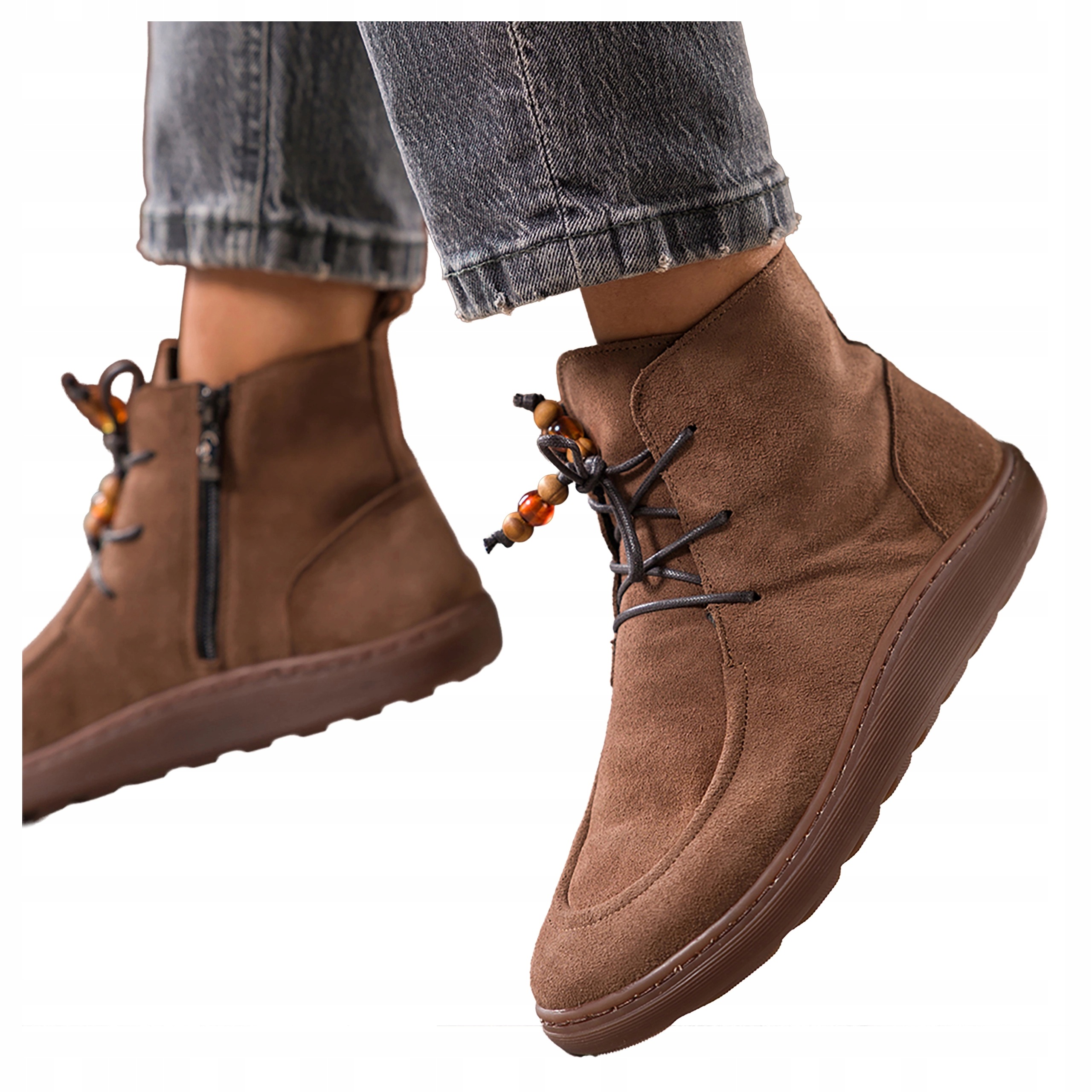 Kotníkové Boty Hnědé Dámské Barefoot Modné S Korálky Kožené Semišové r 36