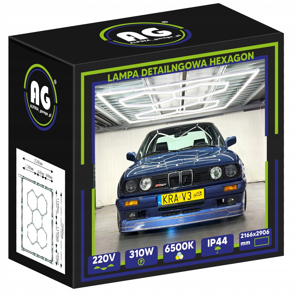 Led lampa Hexagón stropná 310W Panel Osvetlenie do garáže 216 x 290 cm