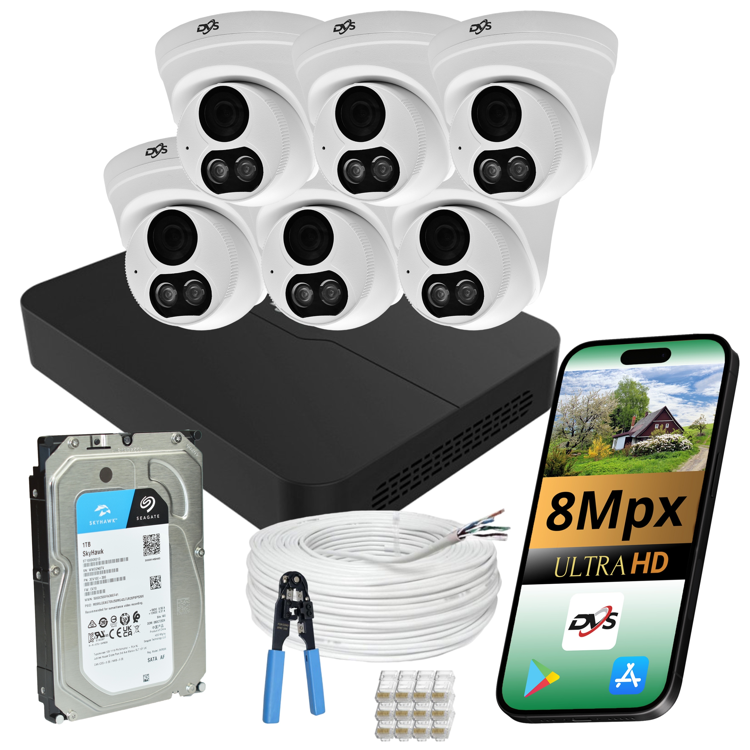 Set Cctv 6x Kamera 8MP Kopulková S Mikrofonem Rekordér Disk Aplikace