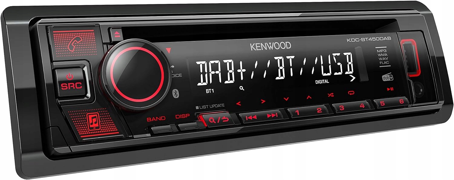 Radio Samochodowe Kenwood KDC-BT450DAB Odbiornik CD Bluetooth Dab+ Czarne