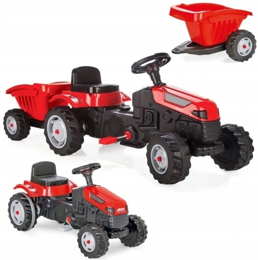 Traktor Dla Dzieci Na Pedały Z Przyczepą Czerwony Duży Klakson