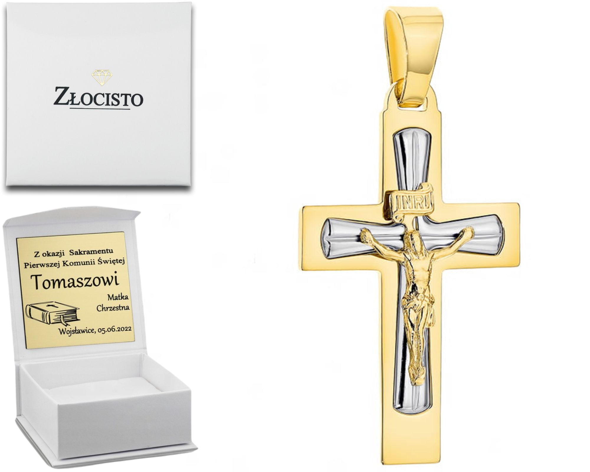 Zlatý Kříž Ve Dvou Barvách Zlata S Ježíšem Ryzost 585 , Jako Dárek