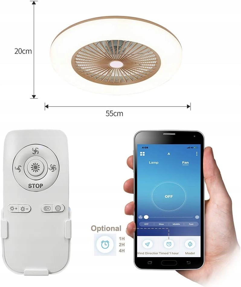 LAMPA SUFITOWA Z WENTYLATOREM PLAFON LED 3 PRĘDKOŚCI NIEBIESKA Marka Lixada