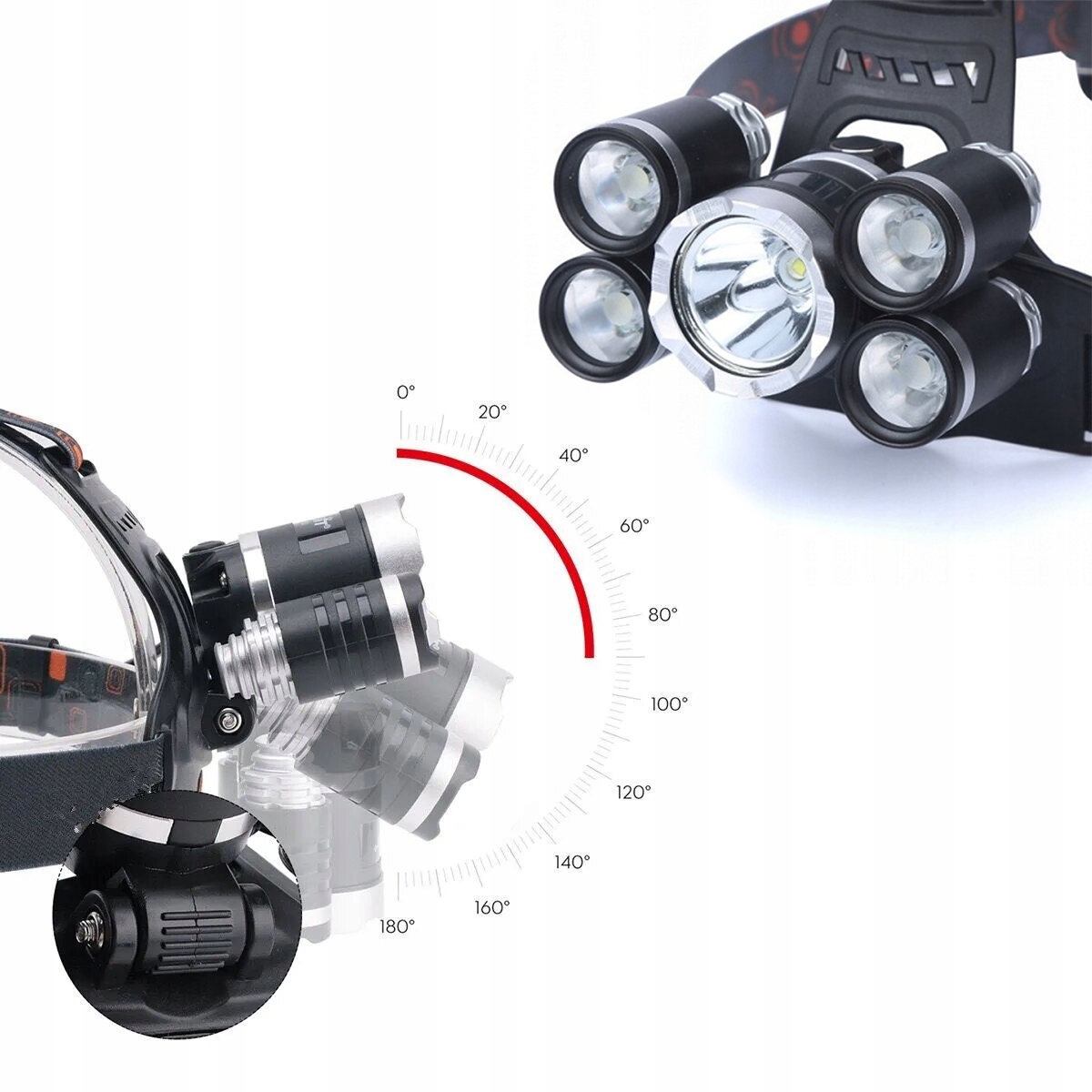 MOCNA LATARKA CZOŁOWA 5x LED CREE XM-L T6 CZOŁÓWKA REGULOWANA Rodzaj czołowa