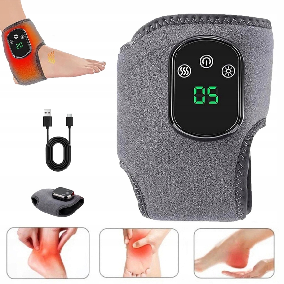 Bezprzewodowy Masażer Kostki Anti-burn 3 Wibracji Heating Pad