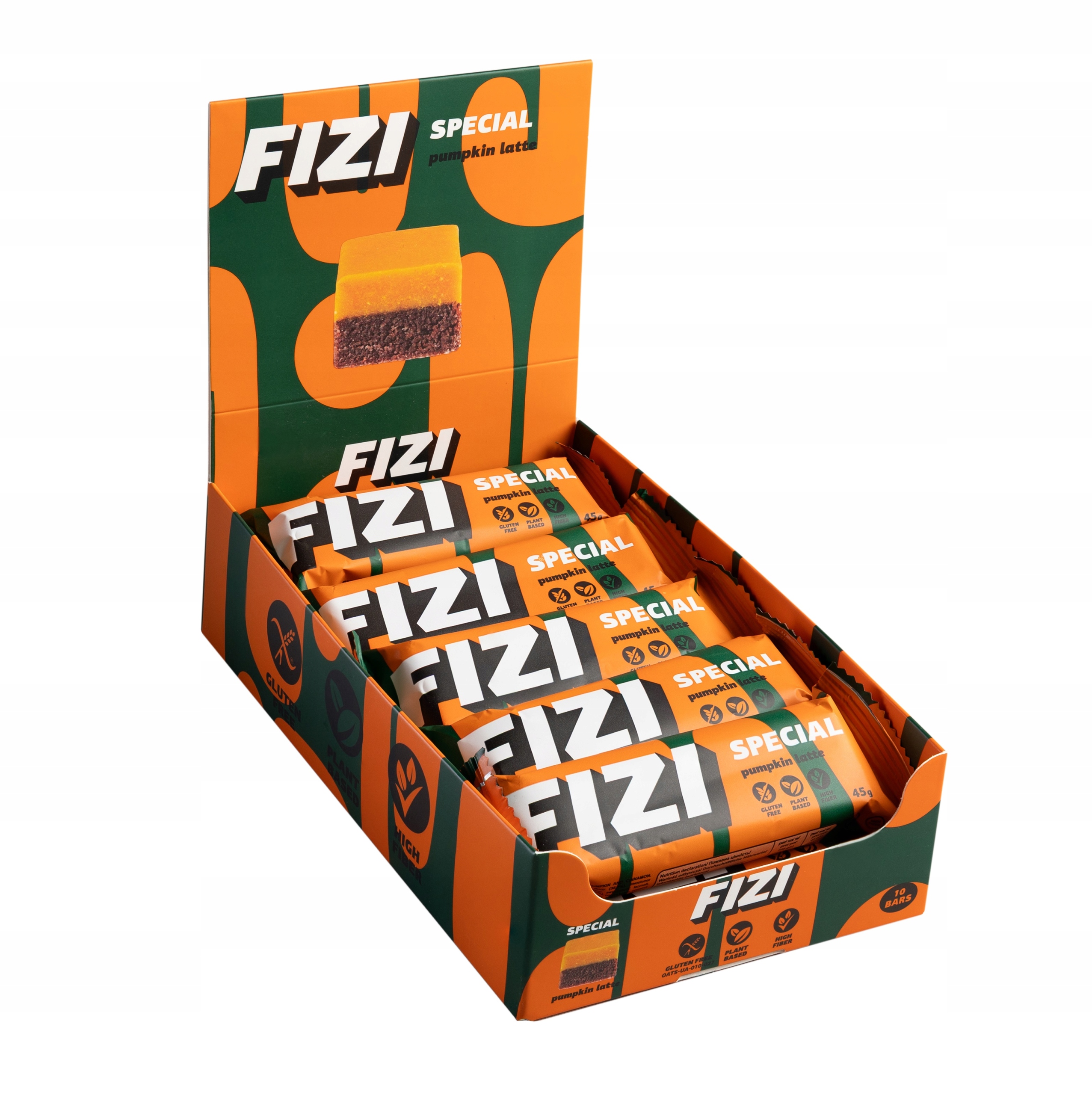 Levně Tyčinka Pumpkin Latte s dýní, veganská, bez lepku, bez cukru, 10 x 40 g Fizi