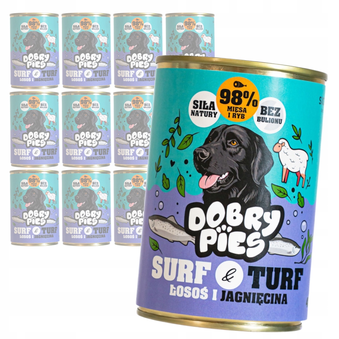 Dobry Pies Surf&amp;Turf 12x400g Vlhké Krmivo pro psy Losos s jehněčím masem
