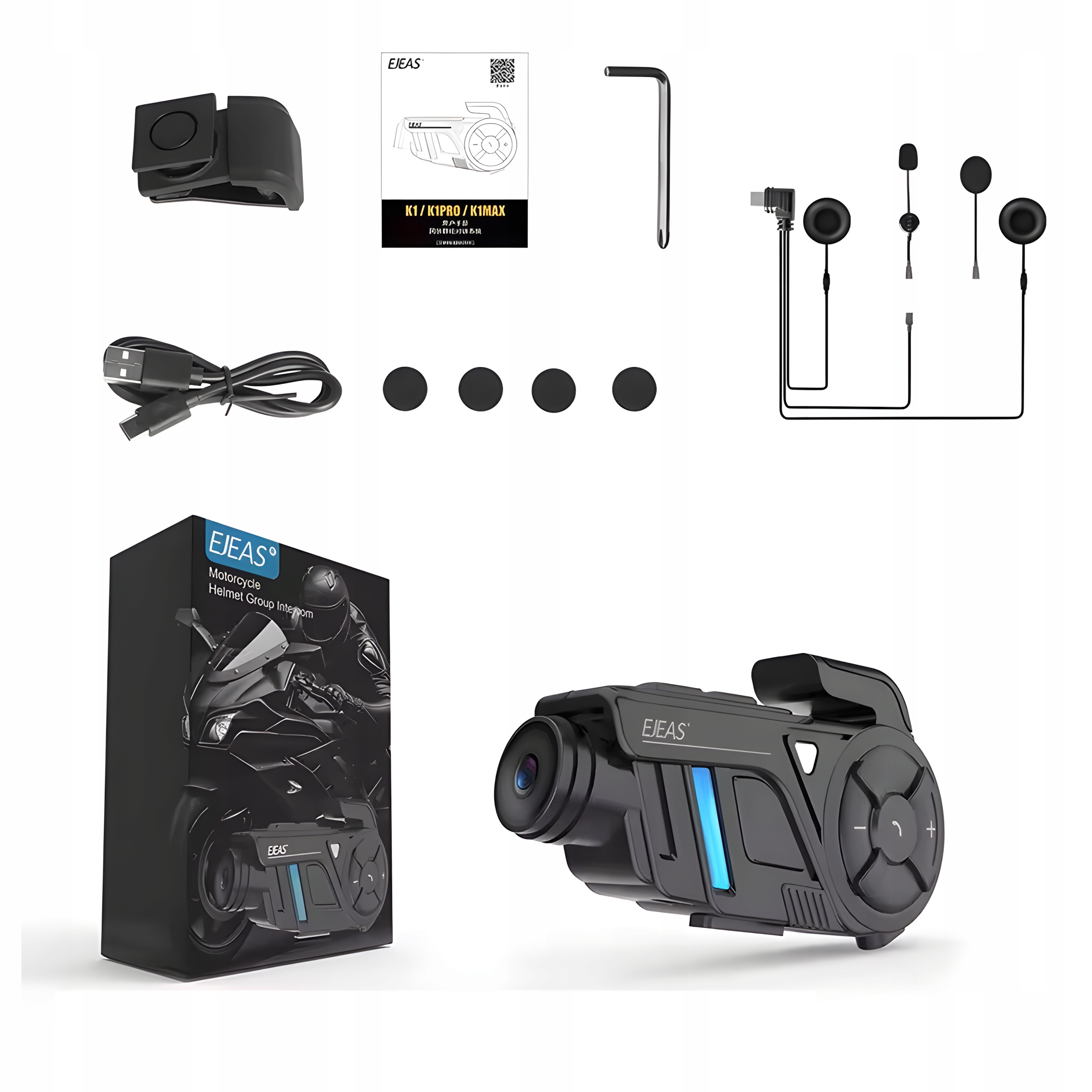 Ejeas K1 Interkom S Motocyklovým Videorekordérom 2K IP67 BT5.1 Max 1000 M