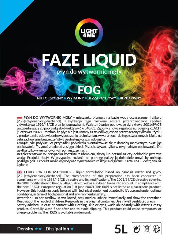 PŁYN DO MGŁY LEKKI 5L LIGHT4ME FAZE LIQUID Marka Light4Me