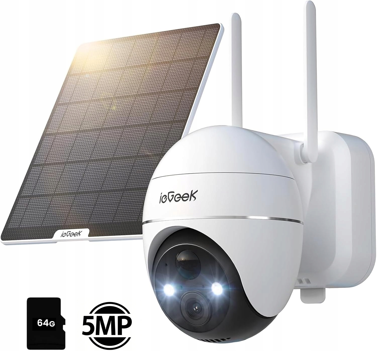 5MP Bezdrátová otočná venkovní WiFi Ip solární kamera 4X Zoom 64GB Sd