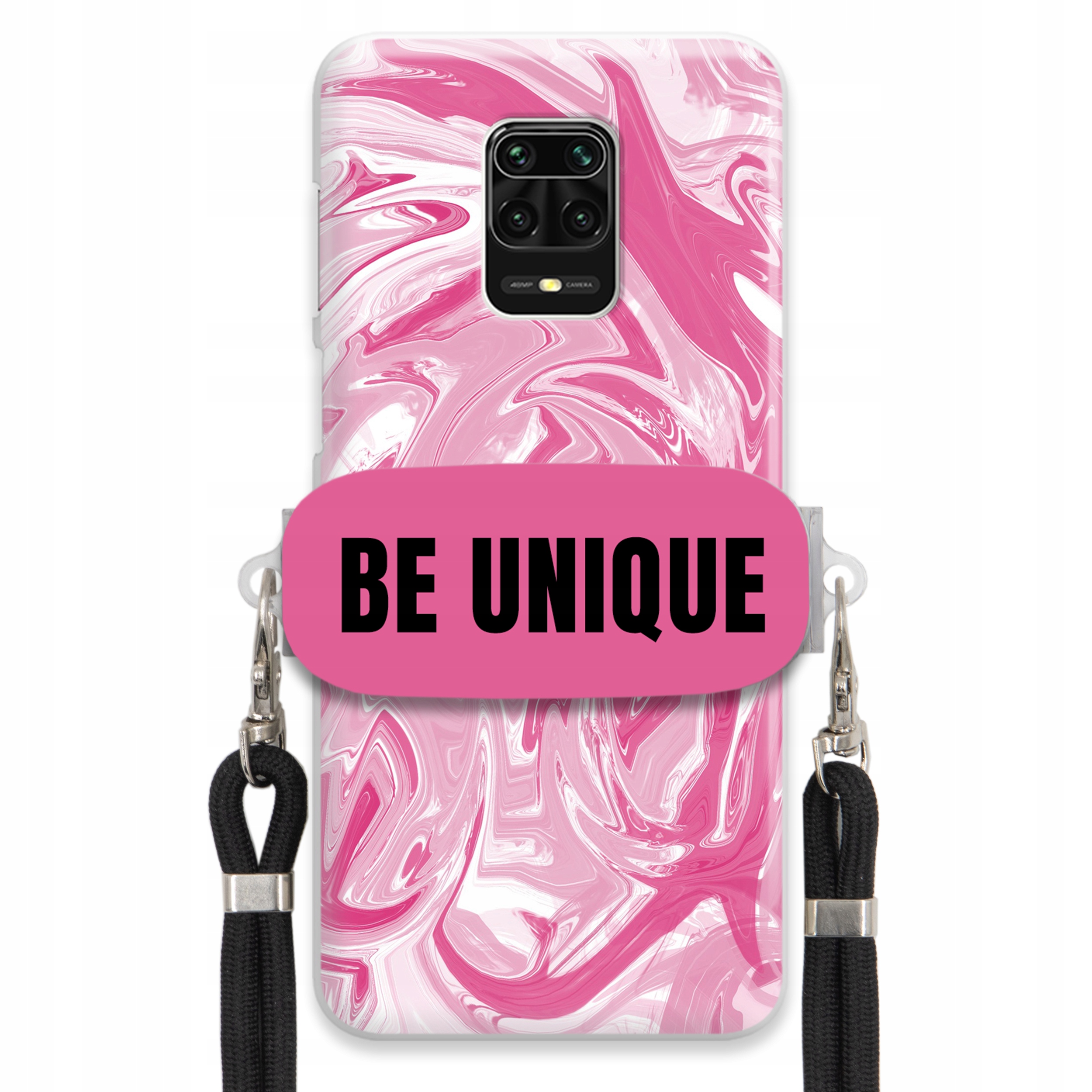 Puzdro pre Xiaomi Redmi Note 9 Pro Max Úchyt Šnúrka Čierna Ružová Mramor Unique