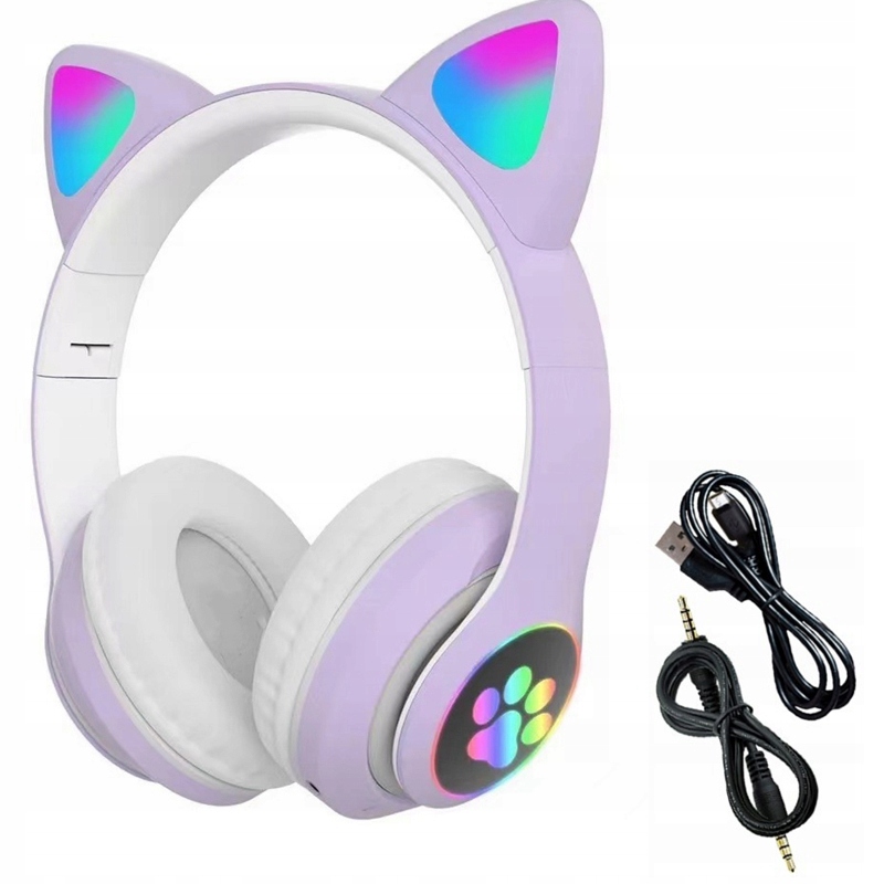 SŁUCHAWKI BEZPRZEWODOWE DLA DZIECI KOCIE USZY RGB Kolor dominujący fioletowy