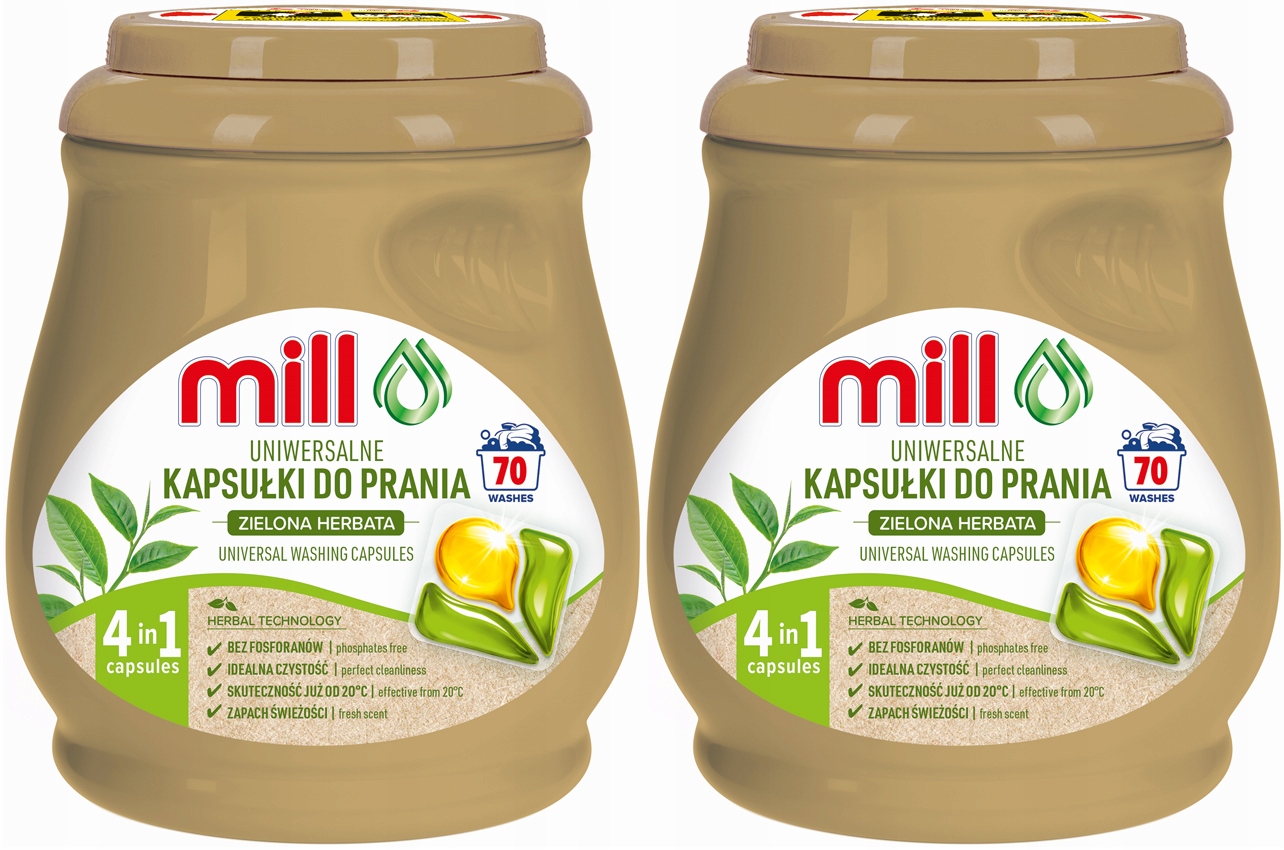 Levně 2x Univerzální Kapsle Na Praní Efektivní Zelený Čaj Ecomill 70ks