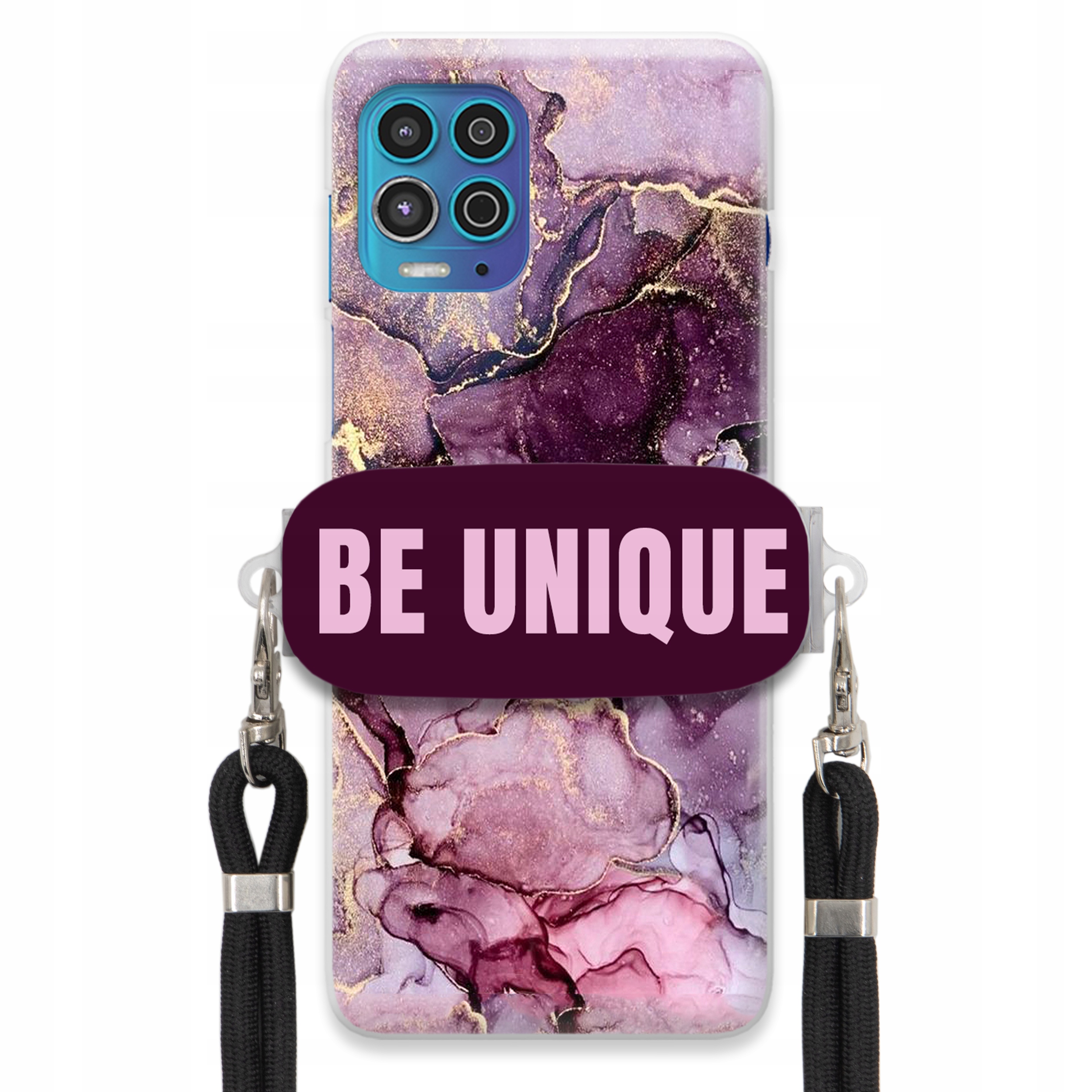 Pouzdro Premium pro Motorola G100 Case Uchywt Šňůra Černá Fialová Mramorová