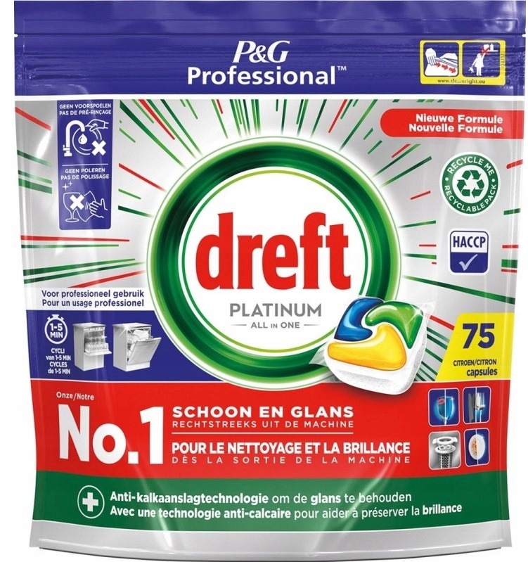 Levně Dreft Platinum All in One Kapsle do myčky nádobí citronové 75 kusů