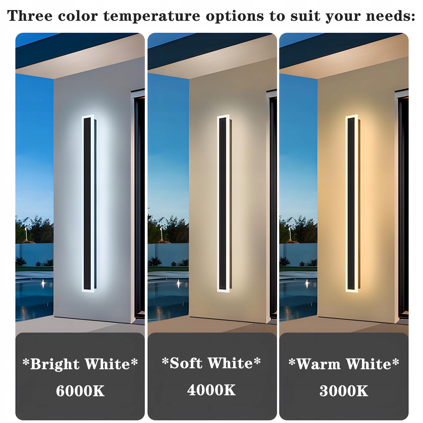 ZTWLEED Lampa Ścienna LED Zewnętrzna 16W IP65 6000K Czarna 80CM Ogród — miniatura 2