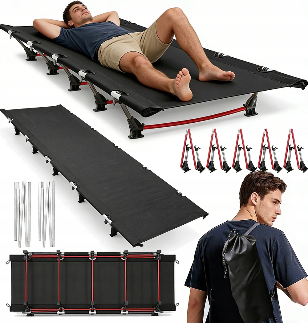 Łóżko Turystyczne Składane Aluminiowe 190 CM Do Kemping Wytrzymałość 150 Kg