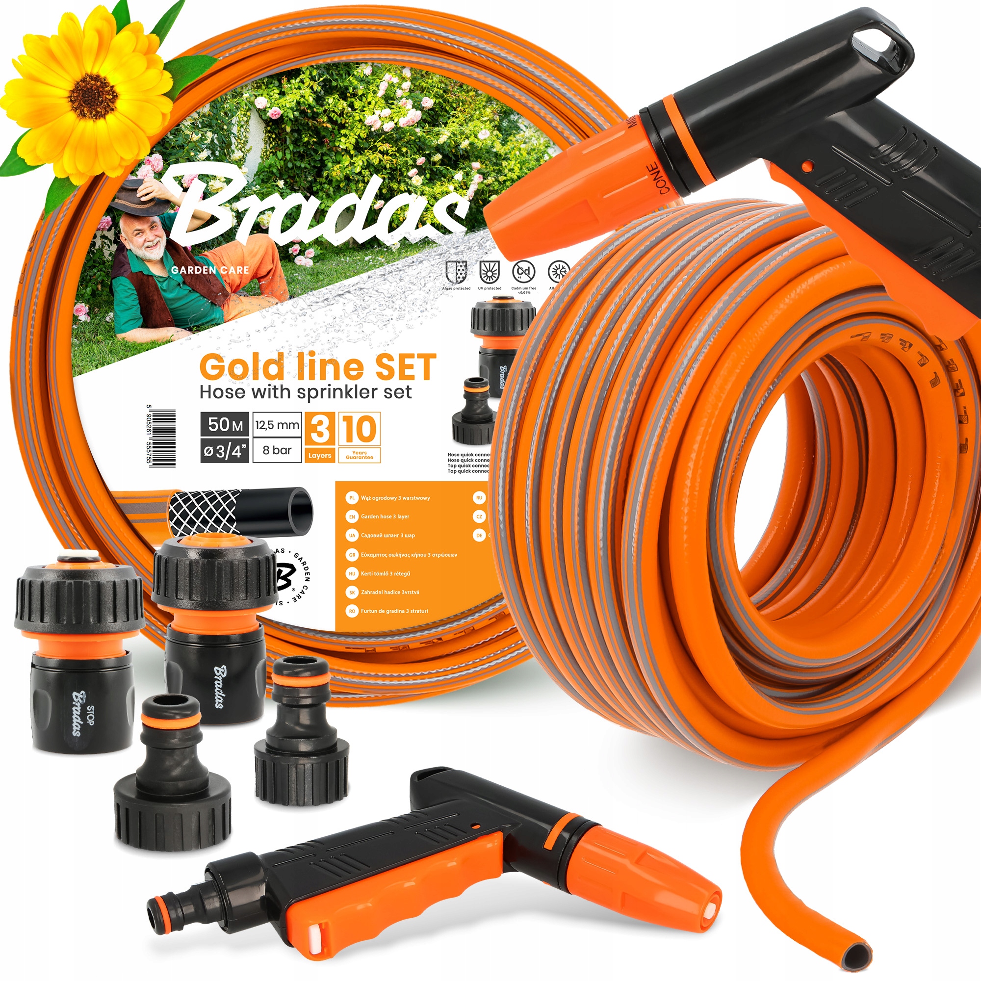 Záhradná Hadica 3/4 Vody Zvinovací zavlažovač 50 m Šlauf 3-VRSTVOVÝ Šlauch Yo