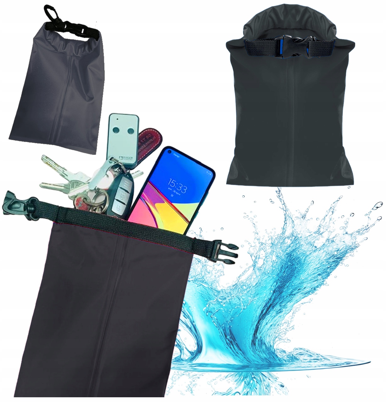 WOREK TORBA WODOODPORNA WODOSZCZELNA 1,5 L NA TELEFON DOKUMENTY 17,5X32,5CM