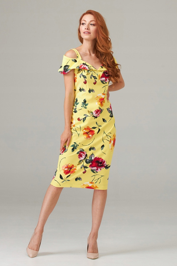 Żółta Sukienka Damska Joseph Ribkoff z Hiszpańskim Dekoltem r.38