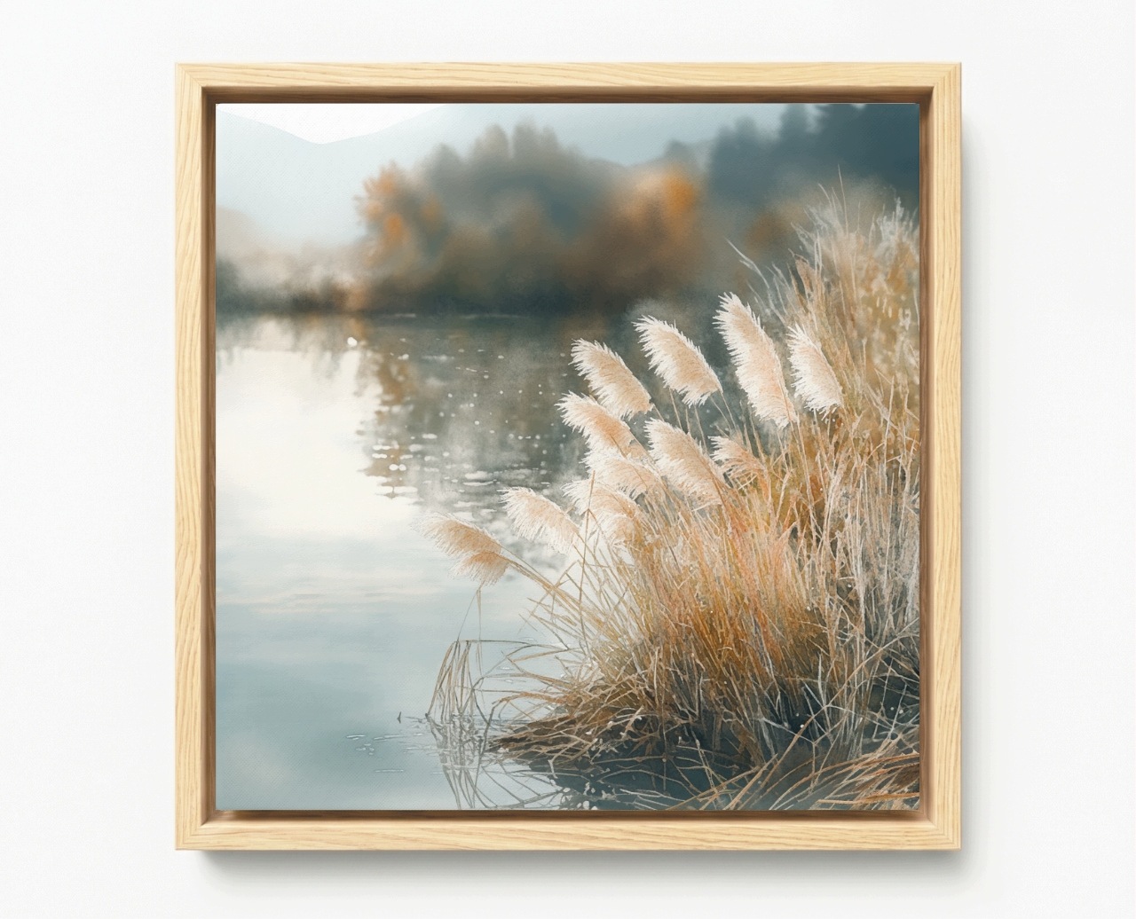 Obraz Rám Americká Krajina Jezero Třtina Tráva Mlha Ráno 80x80