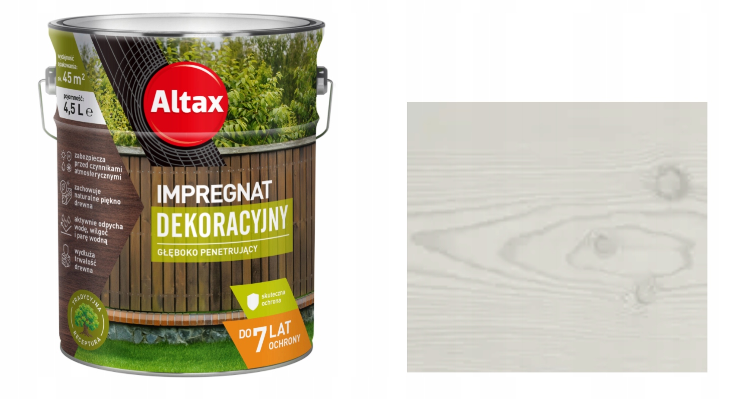 Altax Impregnat Dekoracyjny Do Drewna 4,5L Biały -rozpuszczalnikowy 7 Lat